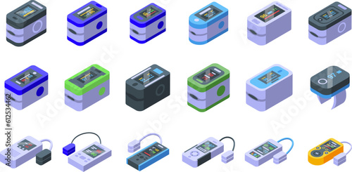 Pulse oximeter icons set isometric vector. Blood health. Rate sensor