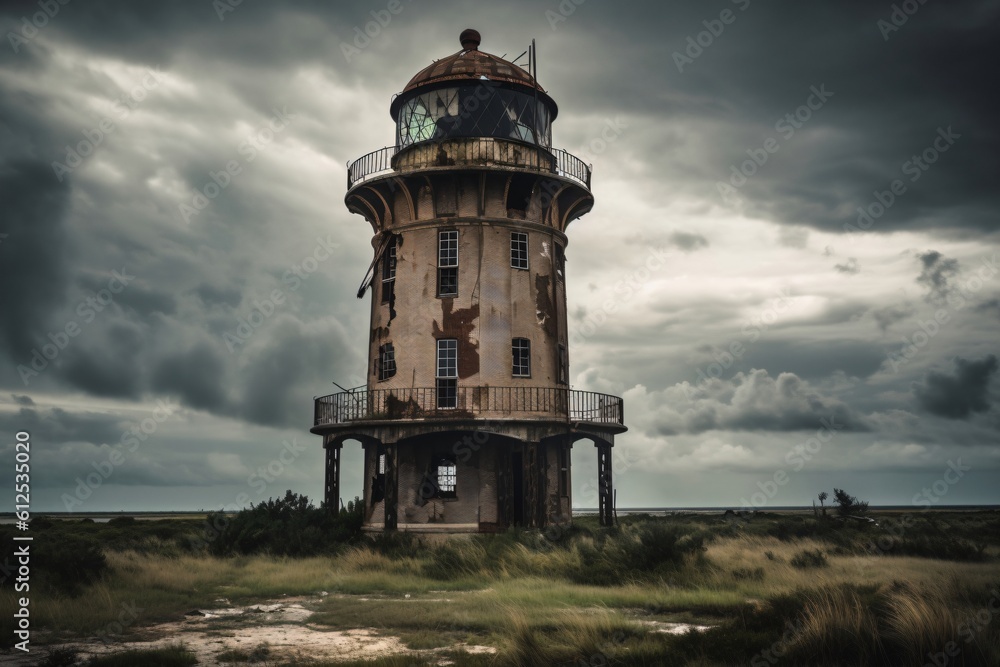 old weathered lighthouse on the coast created with Generative AI technology old weathered lighthouse on the coast created with Generative AI technology