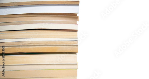 pile of books on white background. copy space fot text.