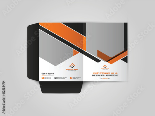 Mortgage Presentation folder for files, Business Presentation Folder Template For House for sale folder design with abstract branding graphics vector set.
