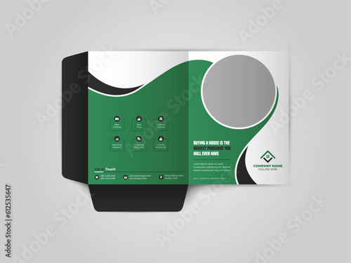 Mortgage Presentation folder for files, Business Presentation Folder Template For House for sale folder design with abstract branding graphics vector set.