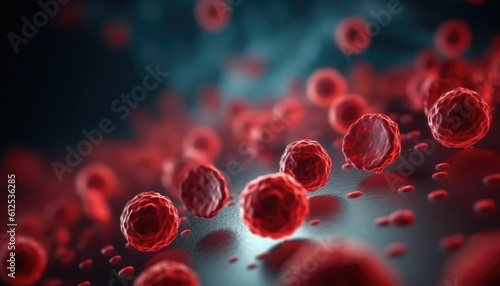 Close-up images of red blood cells, microbes and viruses. Generative Ai