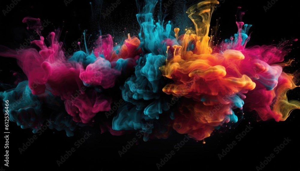 Color ink images moving through the air in wallpaper quality. Generative AI.
