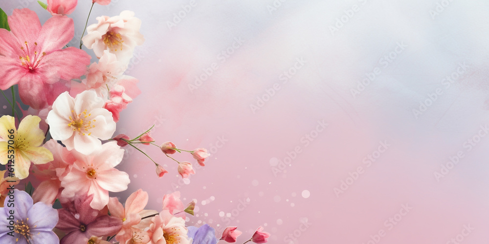 Floral background banner or wallpaper, colorful spring flower mix