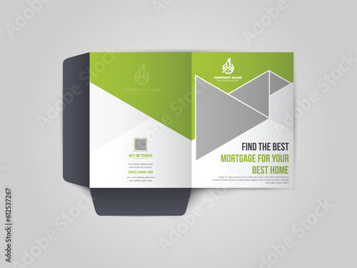 Mortgage Presentation folder for files, Business Presentation Folder Template For House for sale folder design with abstract branding graphics vector set.