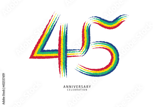 45 years anniversary celebration logotype colorful line vector, 45th birthday logo, 45 number design, anniversary template, anniversary vector design elements for invitation card, poster, flyer.