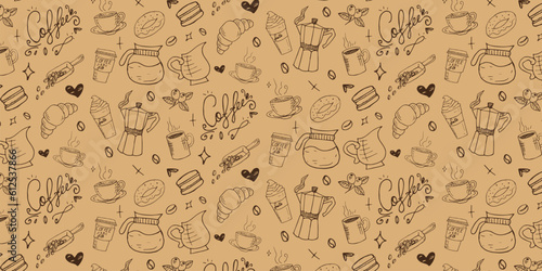 Coffee Shop Vector Hand Drawn Pattern