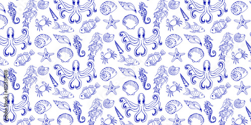 Cartoon Underwater Vector Hand Drawn Pattern