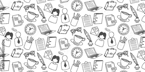 Office Work Vector Hand Drawn Pattern