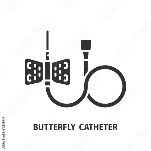 Butterfly catheter glyph icon. Injection device vector sign.