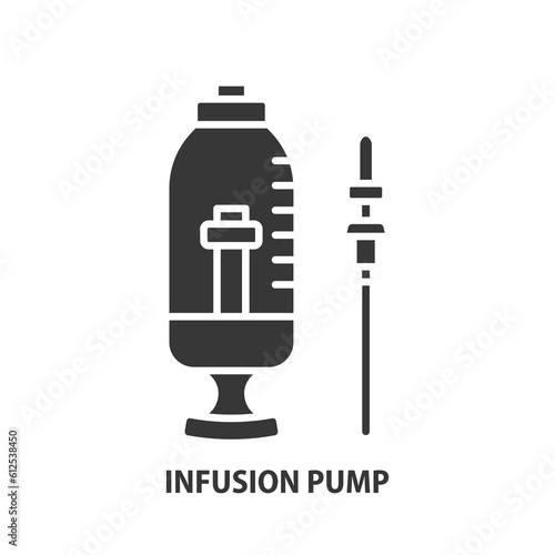 Infusion pump glyph icon. Medical device for intravenous continuous administration of medicines or nutrition. Injection outline vector sign.