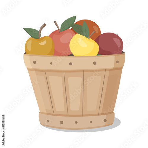 Isolated apples fruit box. Busket with fruits. Vector design