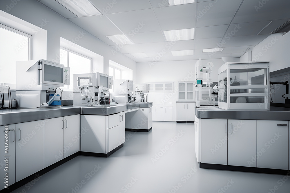 modern interior of white chemical or food quality laboratory. Generative AI modern interior of white chemical or food quality laboratory. Generative AI