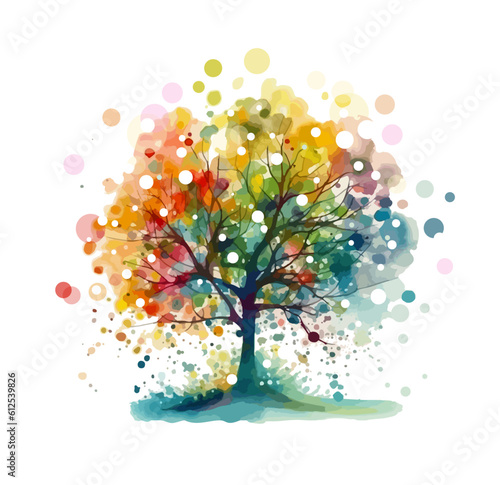 Colorful tree abstract watercolor. Vector illustration