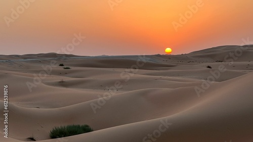 Beautiful scenery of an orange sunset over the desert