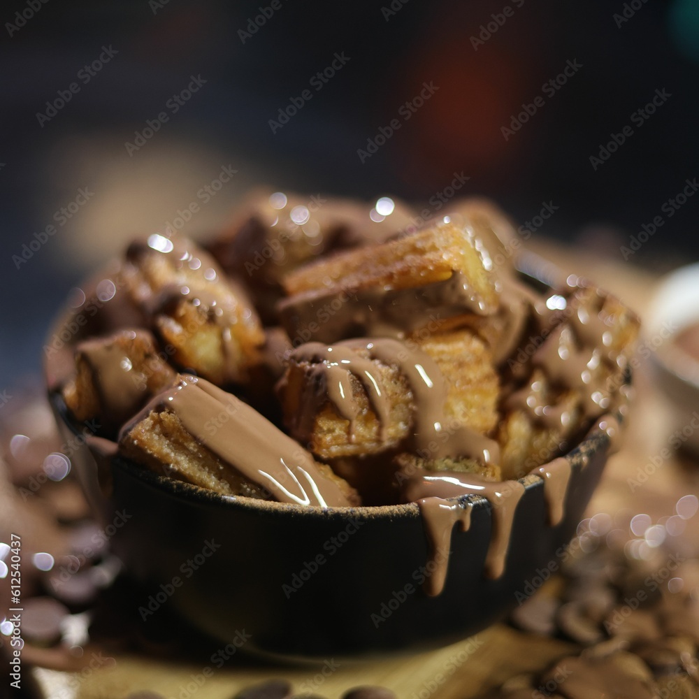 Mini Churro Sticks With Chocolate Ganache - Product Photography Mini Churro Sticks With Chocolate Ganache - Product Photography