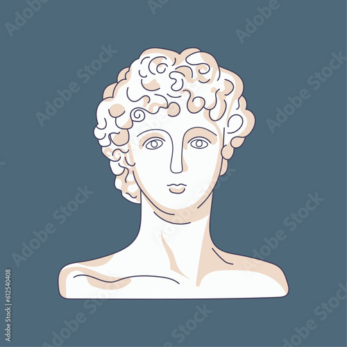 ancient sculpture isolated young curly man outline contemporary line art greek marble sculpture in trendy hand drawn vector illustration minimalistic artwork