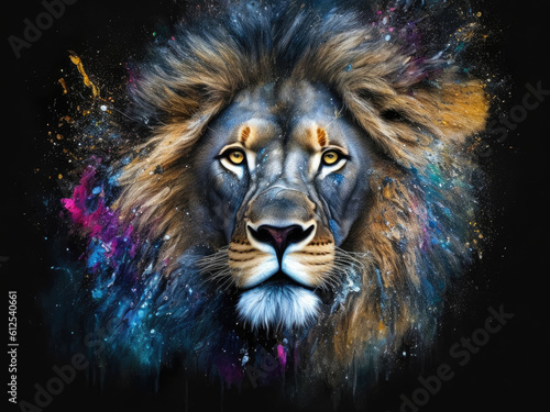 Abstract illustration of a lion with colorful patterns. The concept of showing animals in a different way. Generative Ai  Ai.