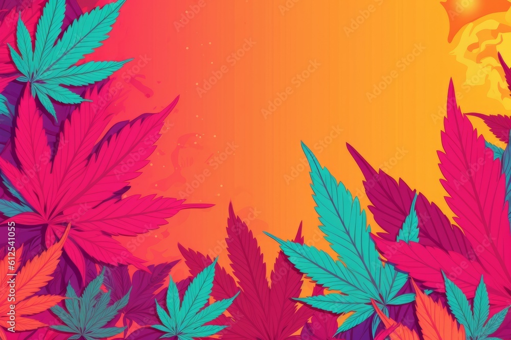 Colorful pop art cannabis ads concept with copy space, generative AI