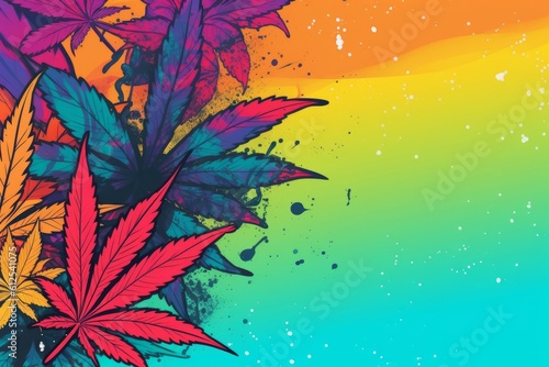 Colorful pop art cannabis ads concept with copy space, generative AI