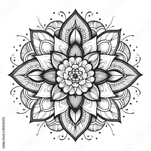 Adult mandala mindfulness, black line, white background, Flower, lotus,