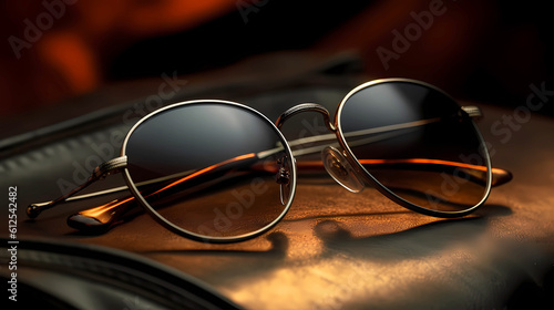 Sunglasses on a dark background, straight view. © ArturSniezhyn
