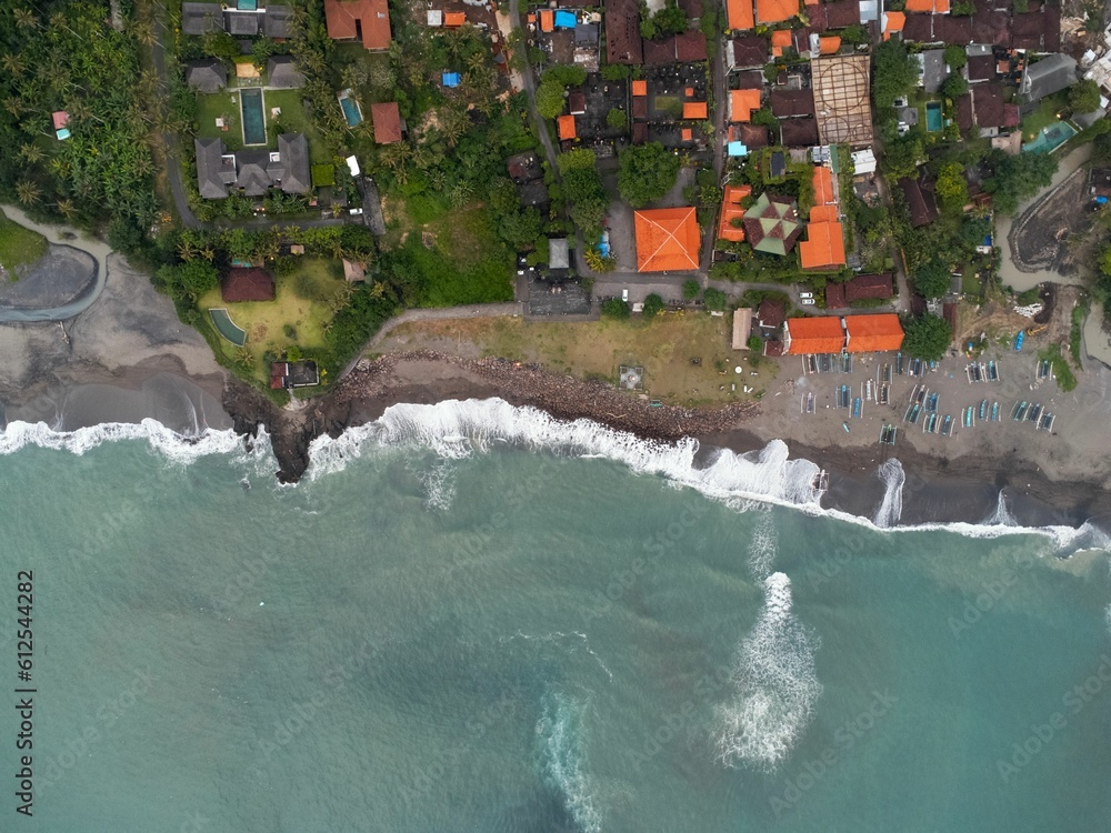 Aerial shot of Seseh beach in Bali