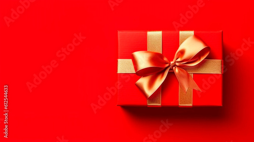 red gift box with ribbon. Generative Ai.  © PETR BABKIN