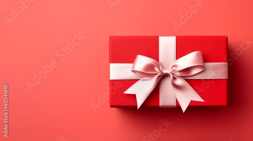 red gift box with ribbon. Generative Ai. 