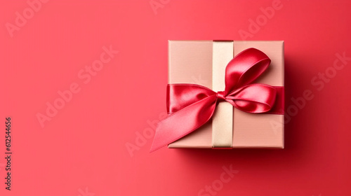 gift box with red ribbon. Generative Ai.  © PETR BABKIN