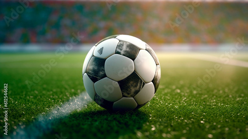 soccer ball on grass. Generative Ai.  © PETR BABKIN