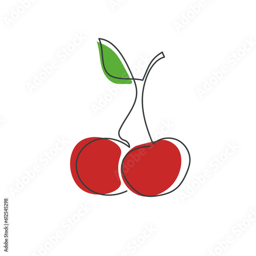 Cherry outline icon. Continuous one line drawing. Vector illustration isolated on white background.