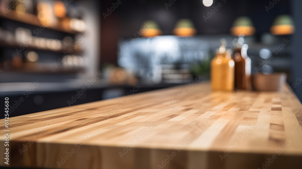 Obraz premium Wooden Table top counter with Blurred bar restaurant background , product display