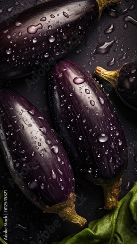 Fresh Organic Eggplant Vegetable Photorealistic Vertical Background. Healthy Vegetarian Diet. Ai Generated Lifelike Background with Delicious Juicy Eggplant Vegetable. Generative AI