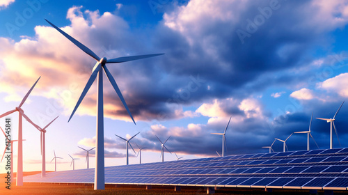 renewable energy.  solar panels and windmills. Generative Ai. 