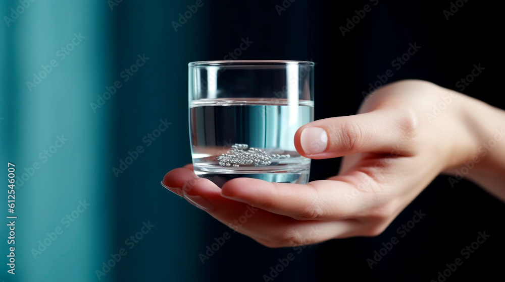 hand holding a glass of clean water. Generative Ai. hand holding a glass of clean water. Generative Ai.