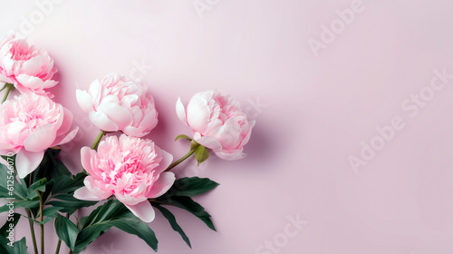 bouquet of pink peonies on a light pink background for your design. Generative Ai.  © PETR BABKIN