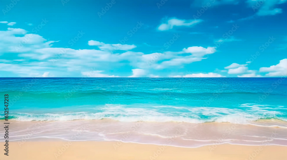 beautiful landscape beach ocean and blue sky. Generative Ai. 