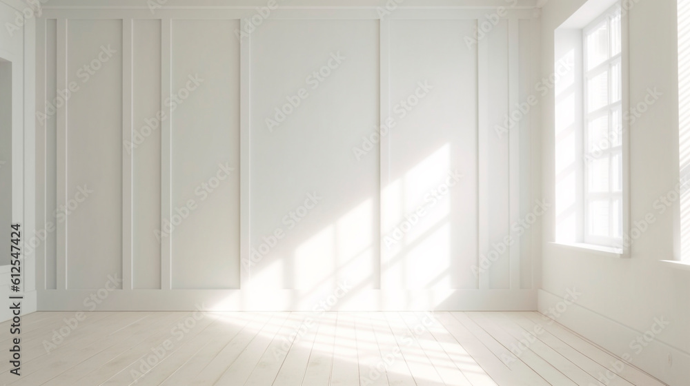 empty white room with a window on a sunny day. Generative Ai. empty white room with a window on a sunny day. Generative Ai.