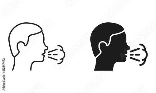 Cough Line and Silhouette Icon Set. Flu, Cold, Coronavirus Symptoms Symbol Collection. Man Coughing or Sneezing. Infectious Diseases, Bronchitis, Tuberculosis Pictogram. Isolated Vector illustration