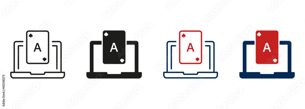 Online Gambling Line and Silhouette Icon Set. Casino Online in Laptop Symbol Collection. Internet Poker Club on Computer. Gamble Play, Card Lucky Success Jackpot. Isolated Vector Illustration Online Gambling Line and Silhouette Icon Set. Casino Online in Laptop Symbol Collection. Internet Poker Club on Computer. Gamble Play, Card Lucky Success Jackpot. Isolated Vector Illustration