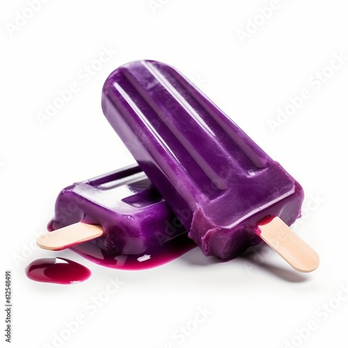 A purple berry popsicle on white background. Generative AI. 