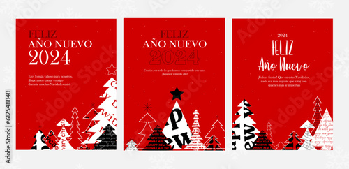 Año Nuevo postal, navidad 2024 tarjeta postal en español