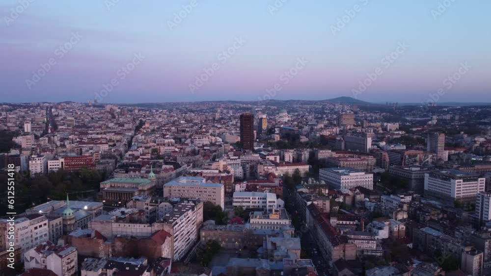 Aerial view of buildings in a city on the sunset Aerial view of buildings in a city on the sunset