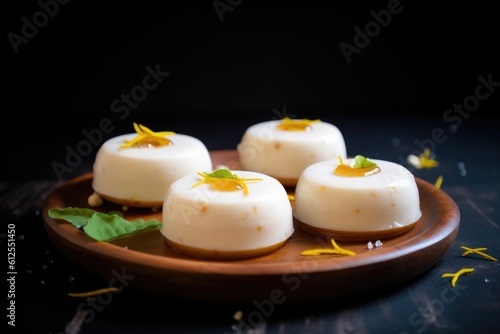 Honey sandesh, traditional creamy indian dessert made with fresh cottage cheese and honey. Healthy local food. AI generative