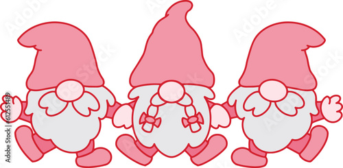 Vector of the three pink gnomes isolated on a white background