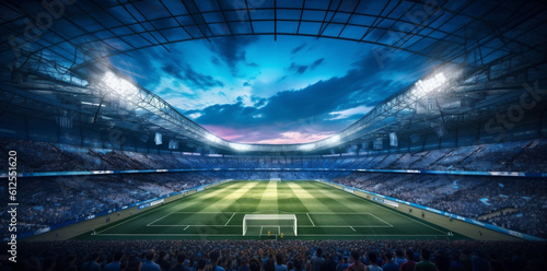 game goal soccer sport arena world football stadium light green. Generative AI.