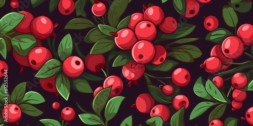 Fresh Organic Lingonberry Berry Cartoon Horizontal Background Illustration. Healthy Vegetarian Diet. Ai Generated Drawning Background Illustration with Delicious Juicy Lingonberry Berry. Generative AI