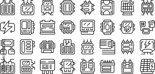 Inverter icons set outline vector. Solar nature. Power energy
