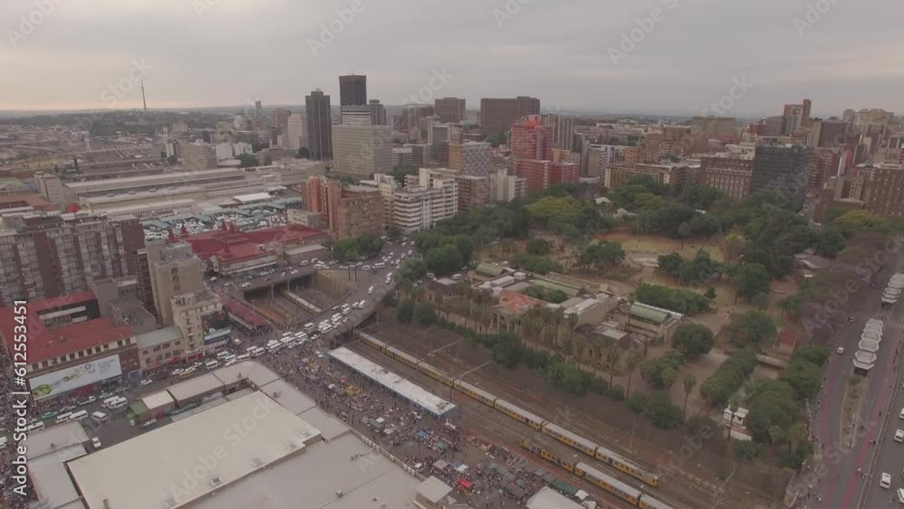 Aerial view of Johannesburg city's train station Aerial view of Johannesburg city's train station